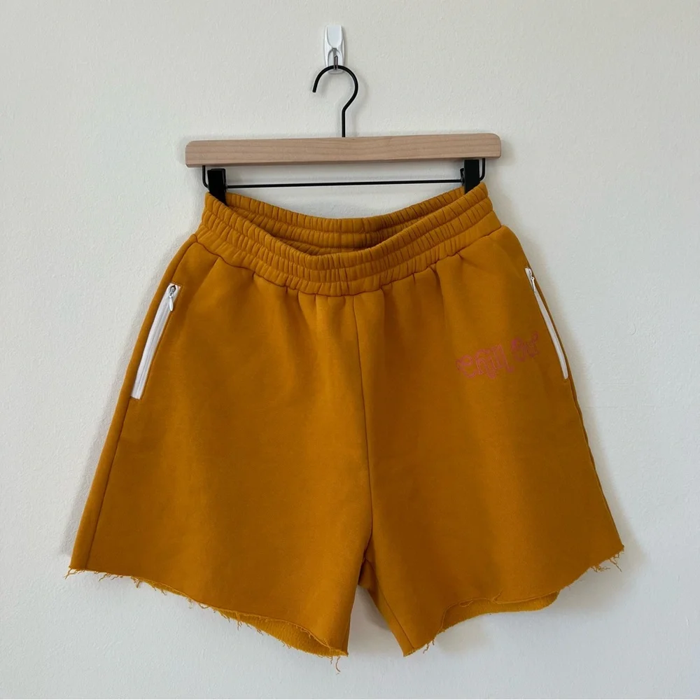 The Mayfair Group Chill Out high waist dark yellow fleece shorts Size 12 - Picture 2 of 10